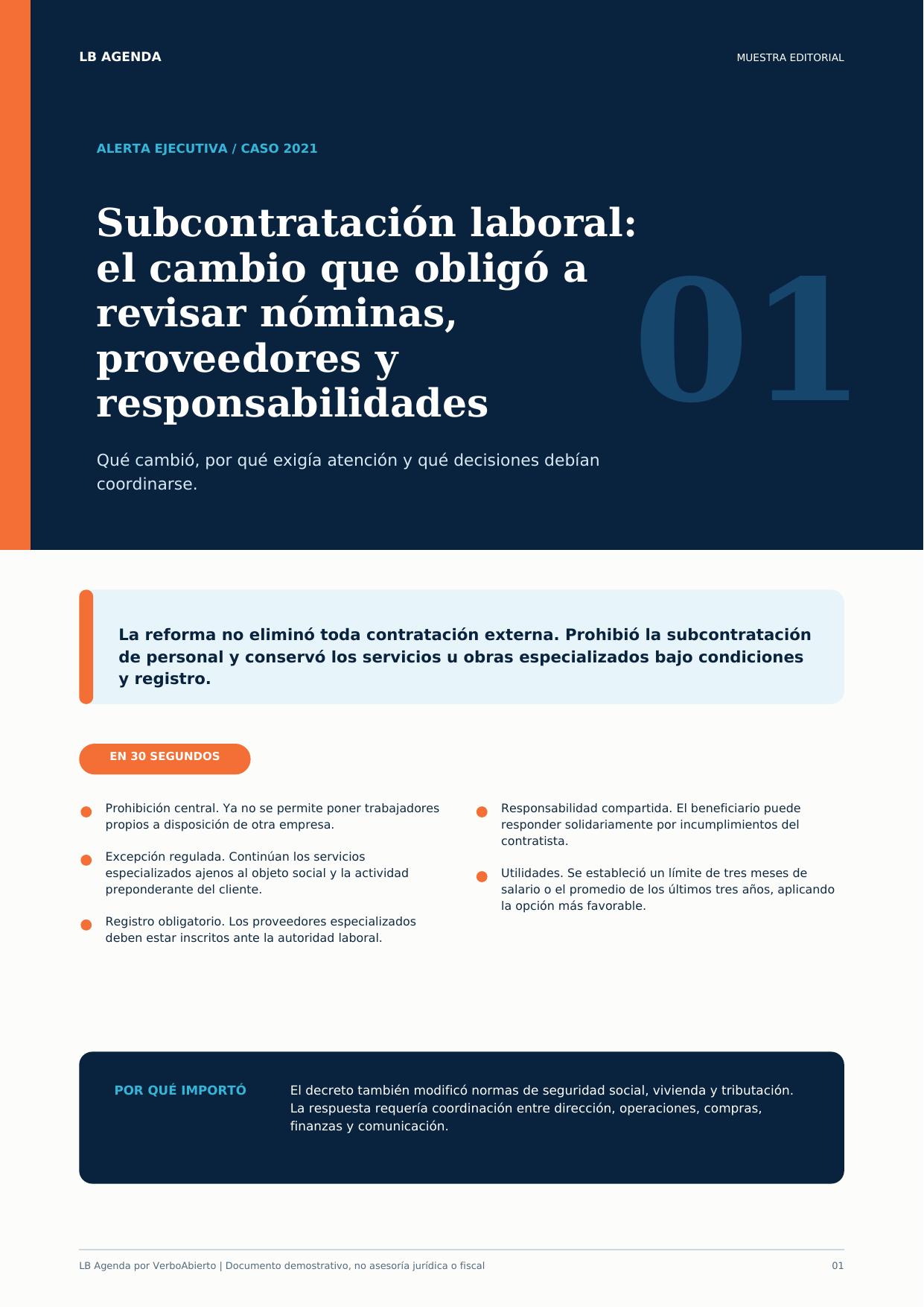 Vista previa de la alerta ejecutiva de LB Agenda